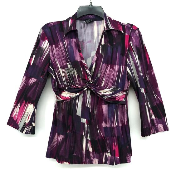 23rd St. Shirt Womens Size S Purple Collared 3/4 Sleeve Pullover Blouse Top - Picture 1 of 6